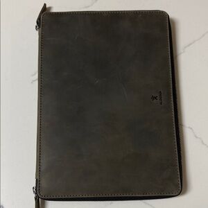 Gray Leather Aldona Laptop case, zippered. 13x9x1 in